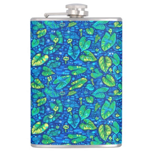 Cow Lilies Spatterdock Summer Pond Floral Pattern Flask