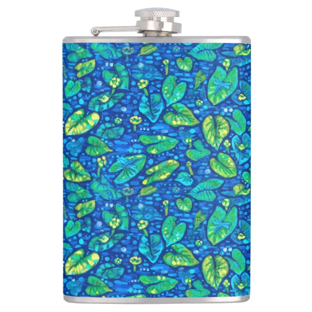 Cow Lilies, Spatterdock Summer Pond Floral Pattern Flask (Front)