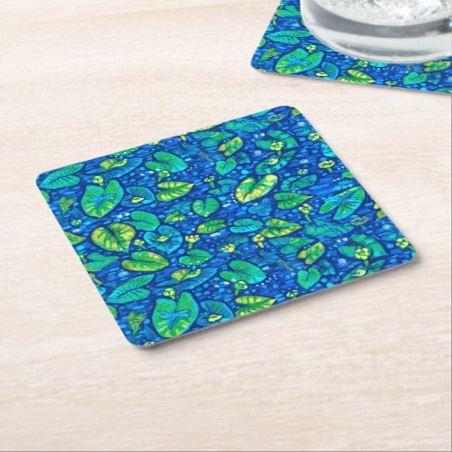 Cow Lilies Spatterdock Summer Pond Floral Pattern Square Paper Coaster
