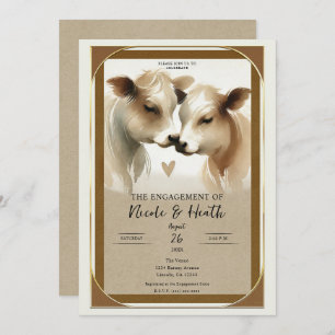 Cow Love Brown Cream Country Engagement Party Invitation