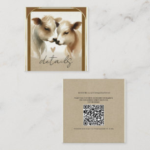 Cow Love Brown Cream Country Wedding Details Square Business Card
