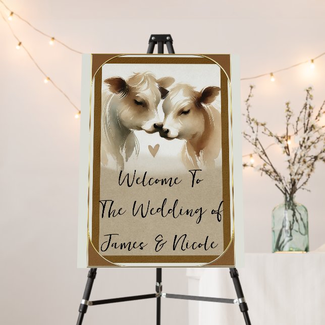 Cow Love Brown Cream Country Wedding Foam Board (In Situ (Stand))