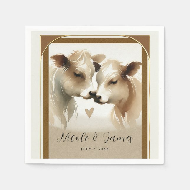 Cow Love Brown Cream Country Wedding Napkins (Front)