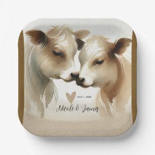 Cow Love Brown Cream Country Wedding Paper Plates