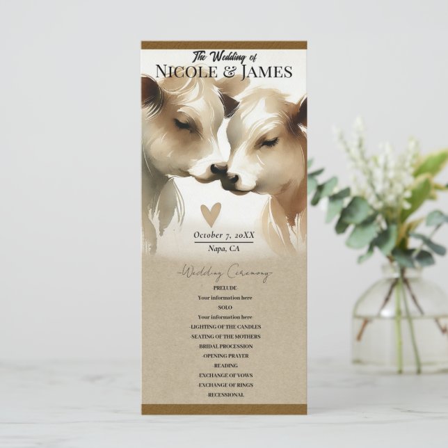 Cow Love Brown Cream Country Wedding Program (Standing Front)