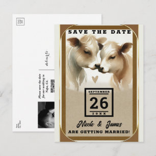 Cow Love Brown Cream Country Wedding Save the Date Announcement Postcard