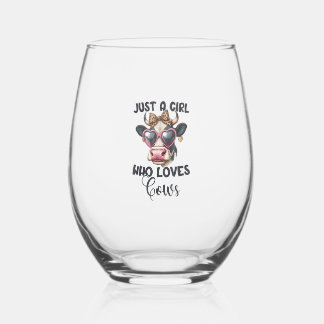 Cow Lover Just A Girl Who Loves Cows _1 Stemless Wine Glass