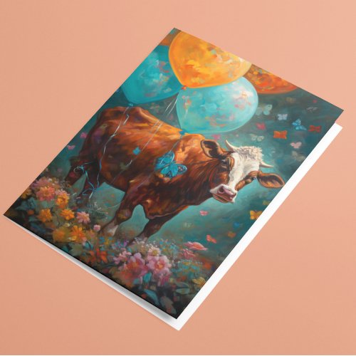 Cow Lover Painting Birthday Balloons Card