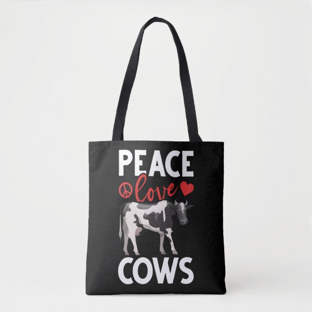 Cow Lover Peace Farm Animal Humor Tote Bag (Front)