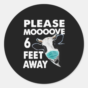 Cow Lovers Funny Cow Social Distancing 6 Feet Classic Round Sticker