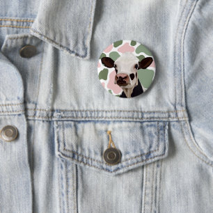 Cow Lovers Sage Green and Pink Cow Print Button