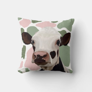 Cow Lovers Sage Green and Pink Cow Print Throw Pillow