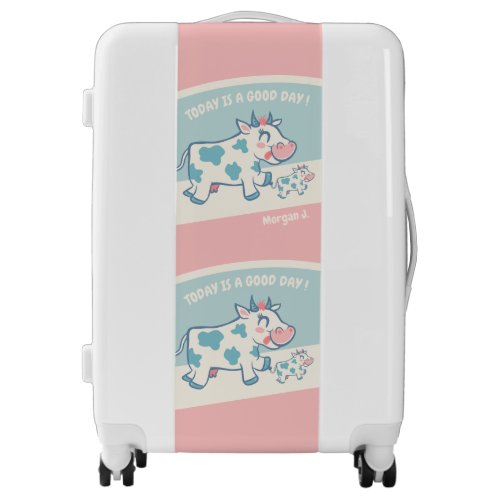 Cow luggage cute cartoon pink name