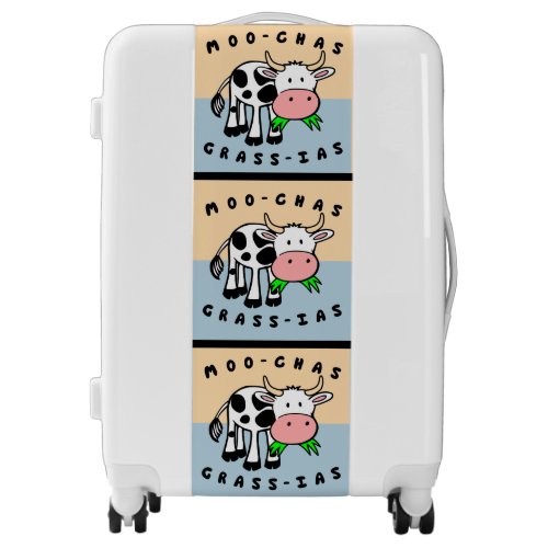 Cow luggage Funny pun cow pattern blue yellow