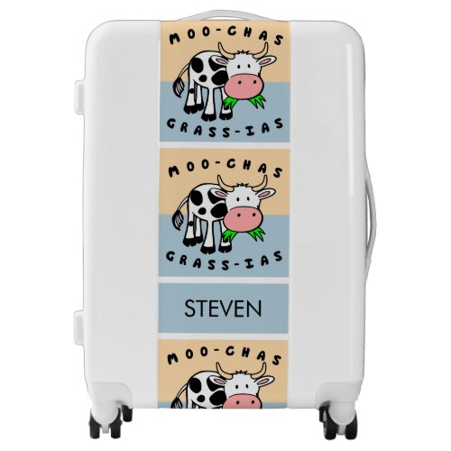 Cow luggage Funny pun happy cow pattern blue