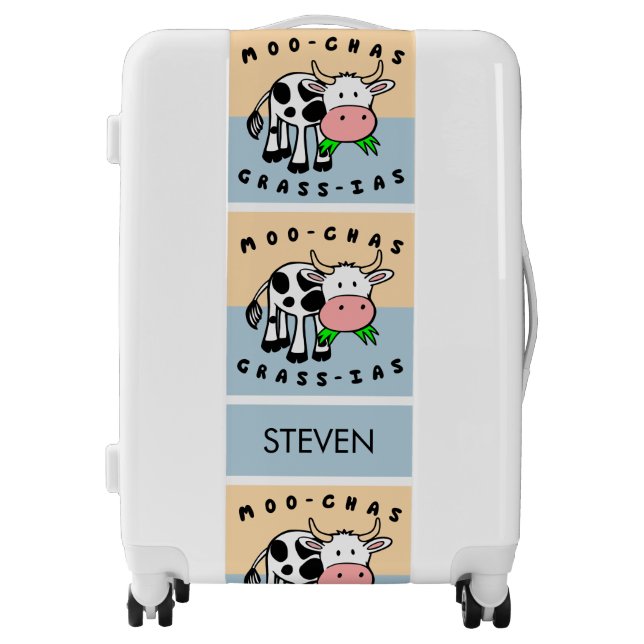 Cow luggage Funny pun happy cow pattern blue (Front)