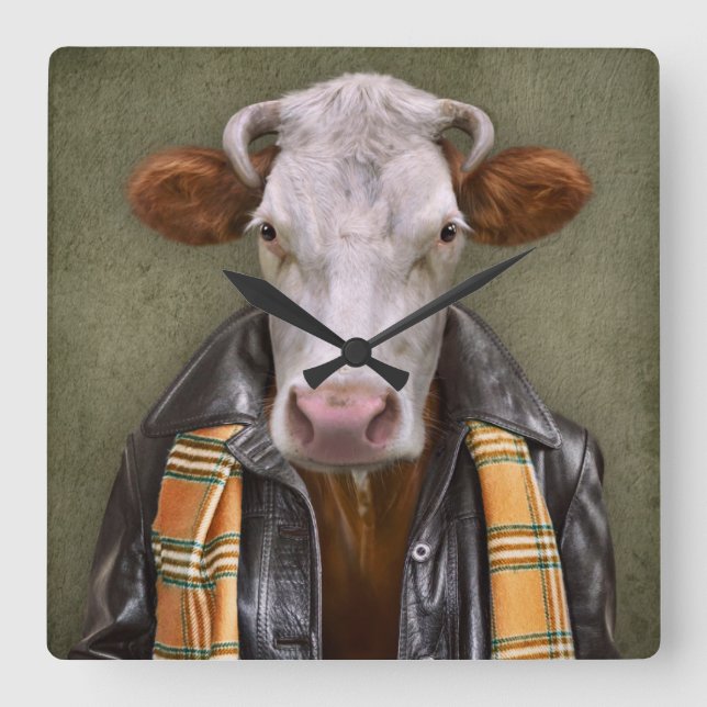 Cow Man Square Wall Clock (Front)
