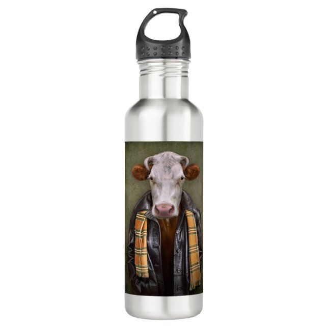Cow Man Stainless Steel Water Bottle (Front)