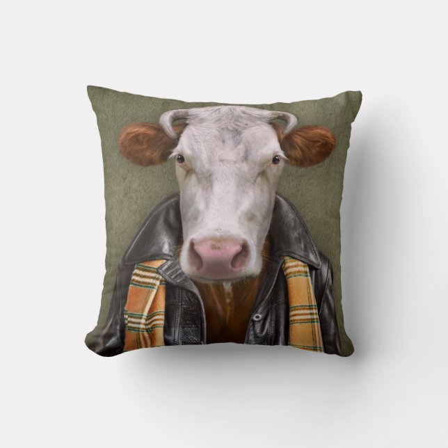 Cow Man Throw Pillow (Front)