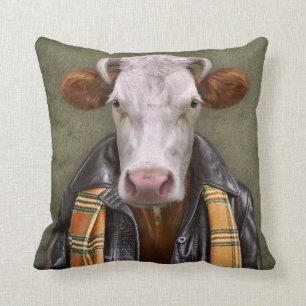 Cow Man Throw Pillow