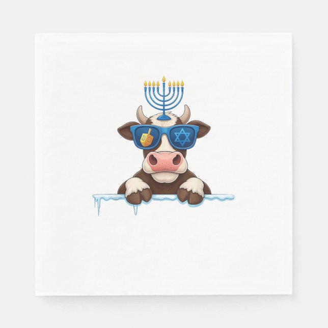 Cow Menorah Dreidel Jewish Hanukkah Womens Mens Ki Napkins (Front)