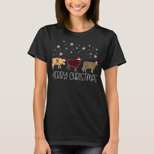 Cow Merry Christmas Cute Plaid Leopard X_Mas Pajam T_Shirt