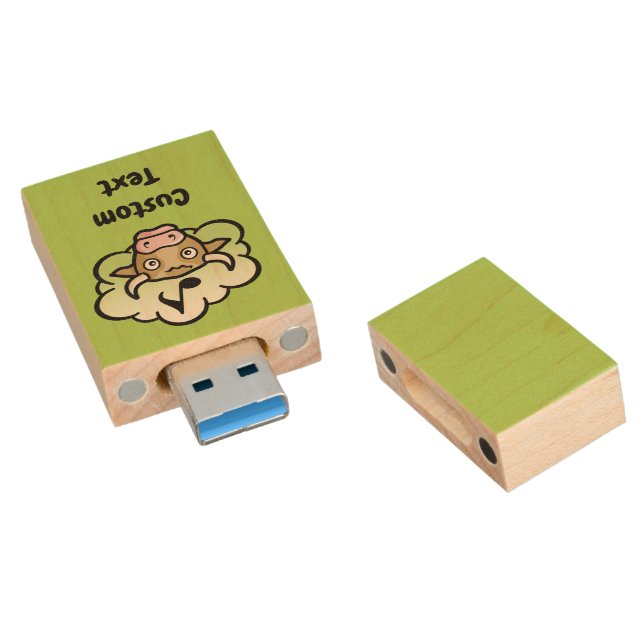 Cow Methane Cartoon Wood USB Flash Drive (Angled)