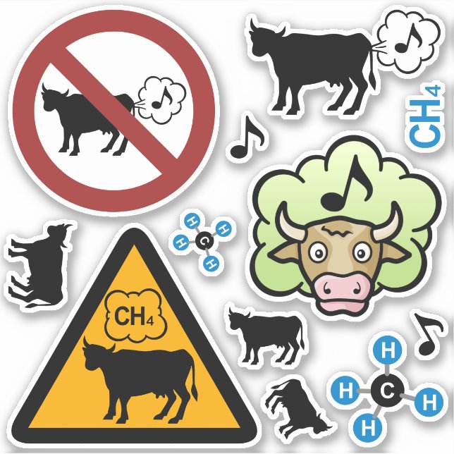 Cow Methane Icon Sticker Set (Front)