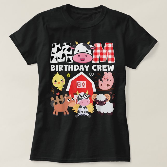 Cow Mom Birthday Crew Farm Theme Animals Kids Birt T-Shirt (Design Front)