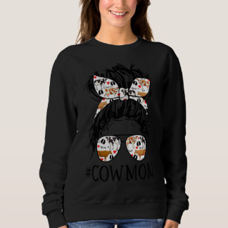 Cow Mom Messy Bun Sweatshirt