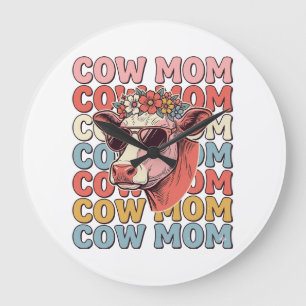 Cow Mom Retro Sunglasses Cow Vintage Engraving Des Large Clock