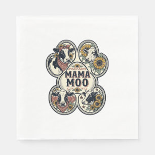 Cow Mom Shirt Vintage Engraving Sunflower Western Napkins