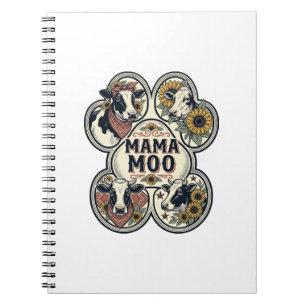 Cow Mom Shirt Vintage Engraving Sunflower Western Notebook