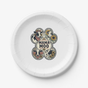 Cow Mom Shirt Vintage Engraving Sunflower Western Paper Plates
