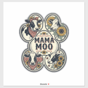 Cow Mom Shirt Vintage Engraving Sunflower Western Sticker