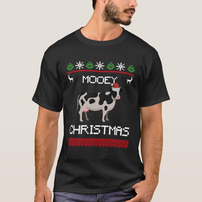 Cow  Mooey Christmas  Cow With Santa Hat T-Shirt (Front)