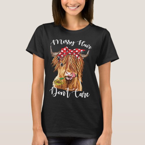 Cow Mooey Messy Hair Do not Care Highland Cow Love T_Shirt