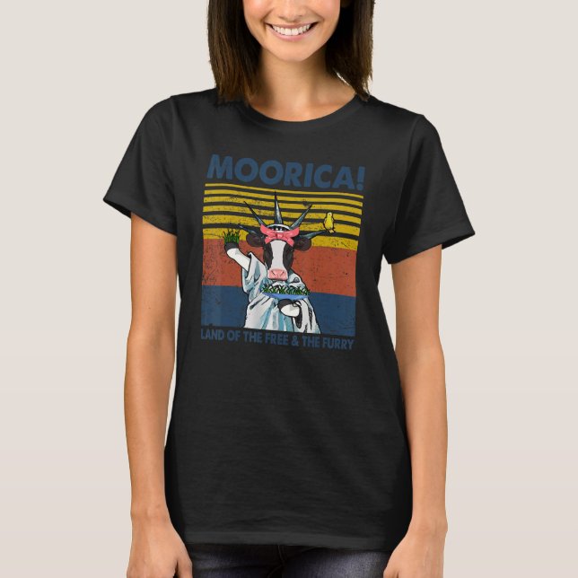 Cow Moofica Land Of The Free Furry   Farmer Cow Re T-Shirt (Front)
