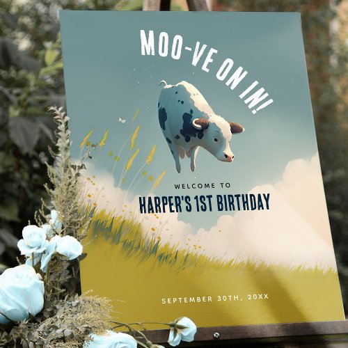Cow Moove On In Boy Birthday Party Welcome Sign