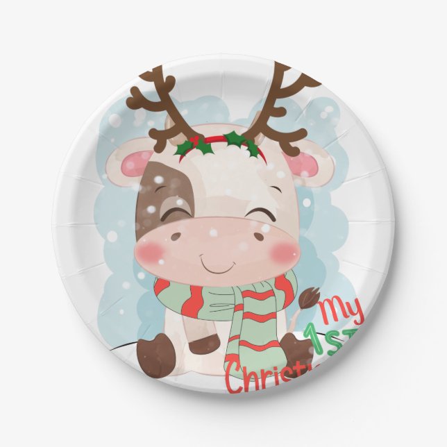 Cow My 1st Christmas Paper Plates (Front)