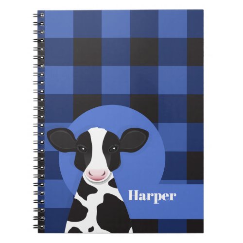 Cow Name Blue Plaid Animal Pattern Notebook