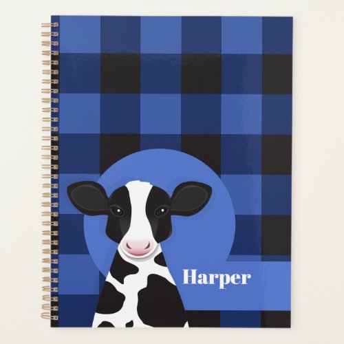 Cow Name Blue Plaid Animal Pattern Planner