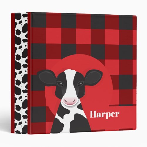 Cow Name Red Plaid Animal Pattern 3 Ring Binder