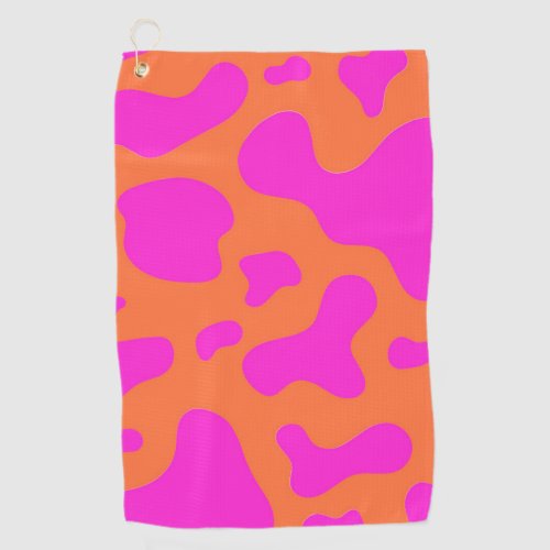 Cow Neon Pink Orange Wild Animal Pattern Golf Towel