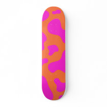 Cow Neon Pink Orange Wild Animal Pattern Skateboard