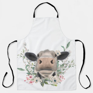 cow nose kiss flowers watercolor gray farm animal apron