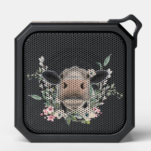 cow nose kiss flowers watercolor gray farm animal bluetooth speaker