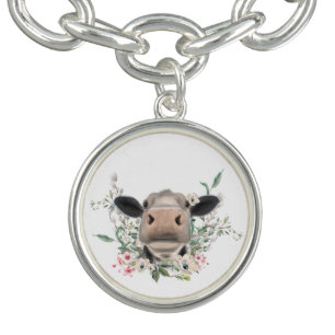 cow nose kiss flowers watercolor gray farm animal bracelet