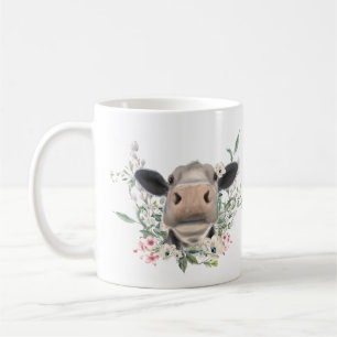 cow nose kiss flowers watercolor gray farm animal coffee mug