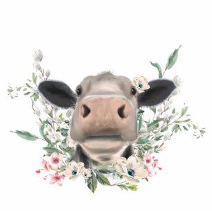 cow nose kiss flowers watercolor gray farm animal cutout
